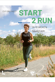 cover of the running book Start 2 Run with Evy Gruyaert from Start to Run in a sustainable pure by luce activewear outfit: Noeimie Tulum dark green printed leggings and Rehanna Black cut-out sports vest