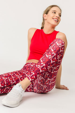 pure py luce sustainable red all-over printed Naomi Cape Town leggings inspired by South Africa and the Gugu Red sports crop top