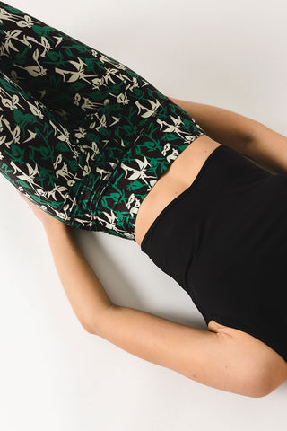 pure by luce sustainable green all-over printed Naomi Joburg leggings inspired by South Africa with the Gugu Black sports crop top